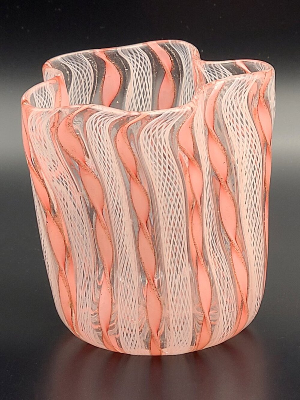 Murano Vintage Arte Vetraria Muranese Zanfirico and Garza Pink Toothpick Holder